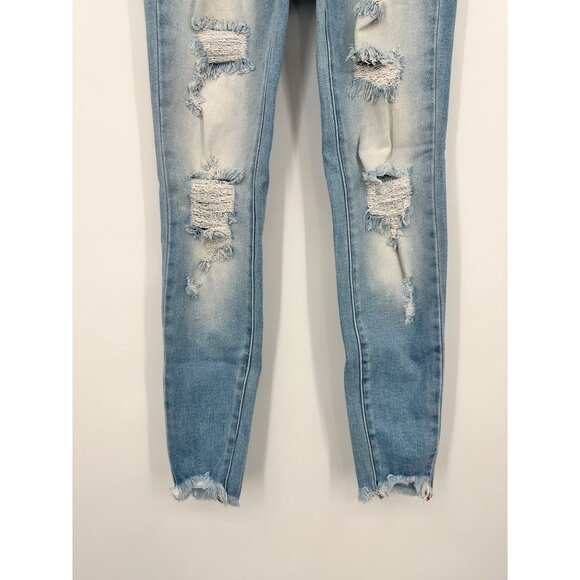 Kancan Mid Rise Ankle Skinny Jeans Women 24 Light Wash Distressed Stretch - Picture 3 of 9